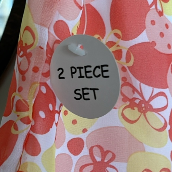 Brand New Little Lass 2-Piece Set Orange & Yellow Floral Mesh Top Ruffle Skirt - Picture 6 of 15